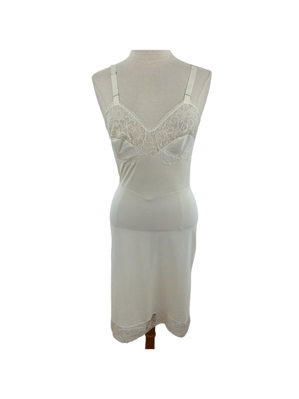 Vintage Laros Women's Full Slip Nylon Ivory Lace Bodice 32" Bust